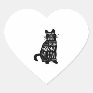 Cat Silhouette Meow Heart Sticker