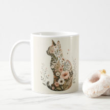  Cat Silhouette Mug Floral Boho Wildflowers