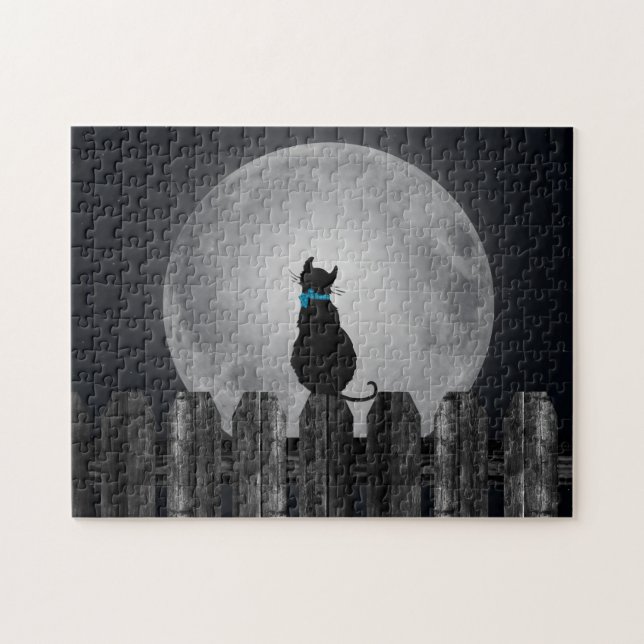 cat silhouette on fence jigsaw puzzle (Horizontal)