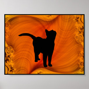 Cat Silhouette on Fractals portfolio size poster