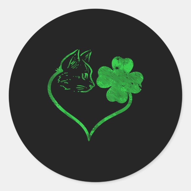Cat Silhouette Shamrock St Patricks Day Kitten Lov Classic Round Sticker (Front)