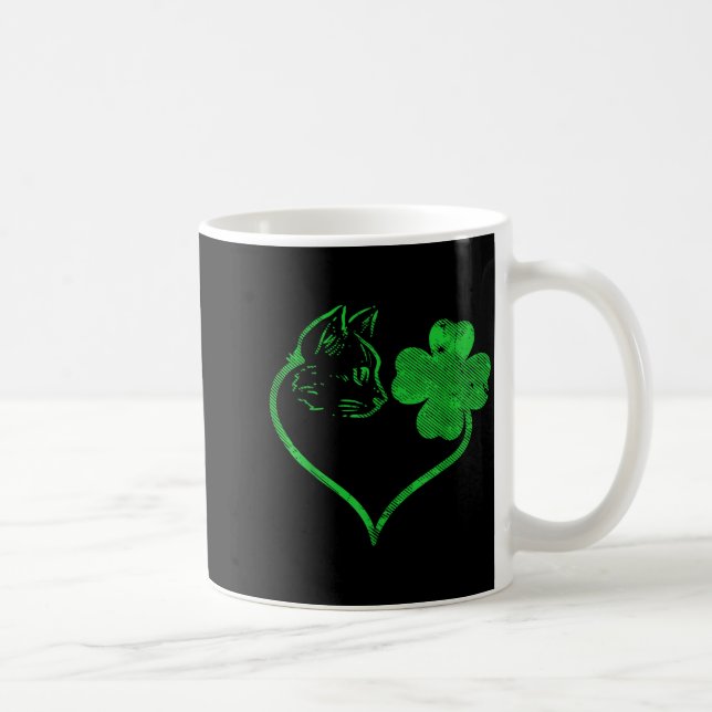 Cat Silhouette Shamrock St Patricks Day Kitten Lov Coffee Mug (Right)