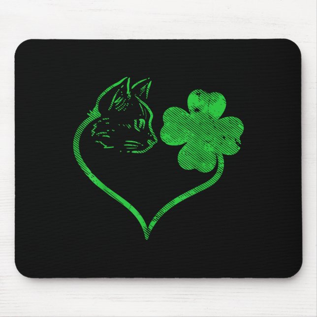 Cat Silhouette Shamrock St Patricks Day Kitten Lov Mouse Pad (Front)