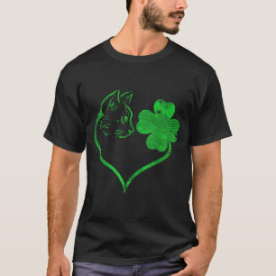 Cat Silhouette Shamrock St Patricks Day Kitten Lov T-Shirt