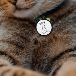 Cat silhouette single line simple black and white pet tag