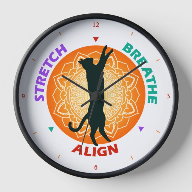 Cat Silhouette Stretch Breathe Align Wall Clock (Front)
