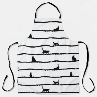 Cat Silhouette Stripes Abstract Hand Drawn Pattern Apron