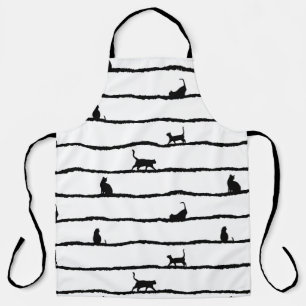 Cat Silhouette Stripes Abstract Hand Drawn Pattern Apron