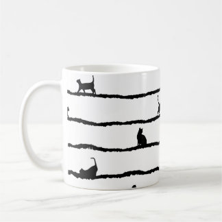 Cat Silhouette Stripes Abstract Hand Drawn Pattern Coffee Mug
