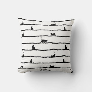 Cat Silhouette Stripes Abstract Hand Drawn Pattern Cushion