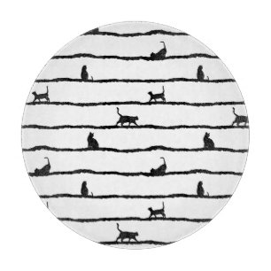 Cat Silhouette Stripes Abstract Hand Drawn Pattern Cutting Board