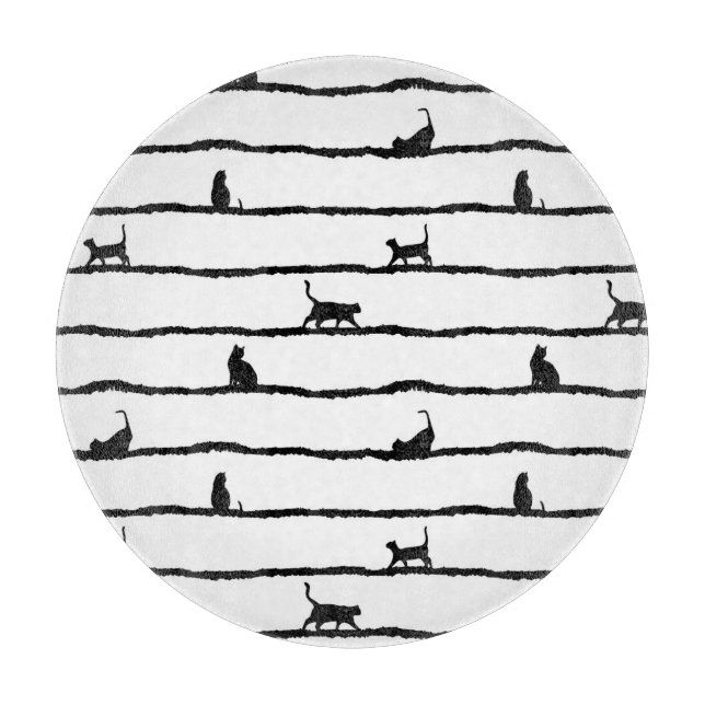 Cat Silhouette Stripes Abstract Hand Drawn Pattern Cutting Board (Front)
