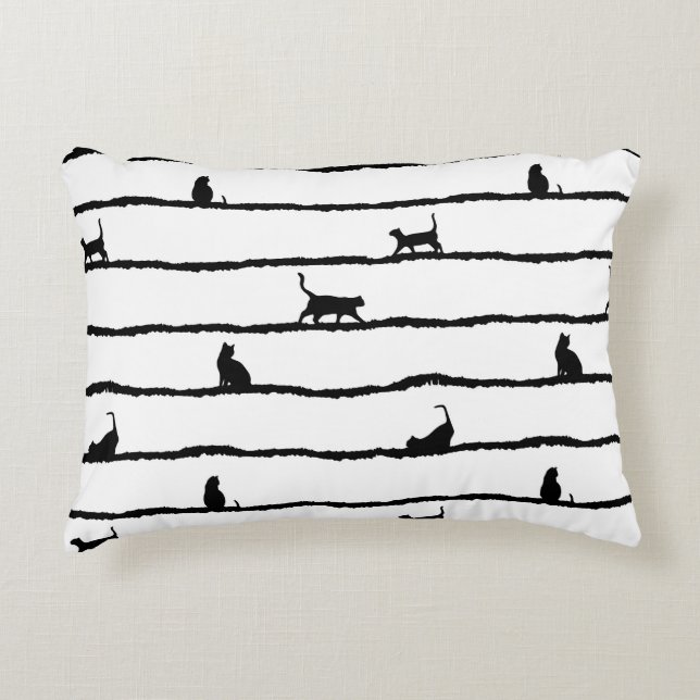 Cat Silhouette Stripes Abstract Hand Drawn Pattern Decorative Cushion (Front)
