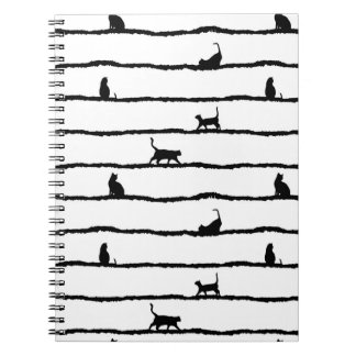 Cat Silhouette Stripes Abstract Hand Drawn Pattern Notebook