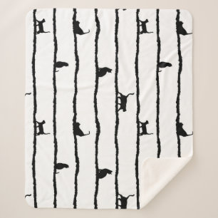Cat Silhouette Stripes Abstract Hand Drawn Pattern Sherpa Blanket