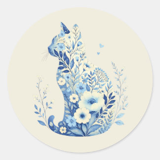 Cat Silhouette Wildflowers Stickers