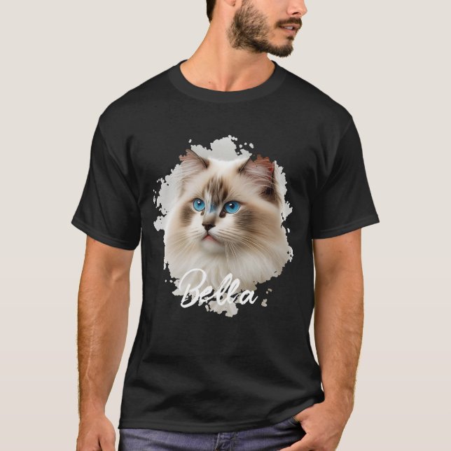 Cat Simple Modern Cool Typography Name and Photo T-Shirt (Front)