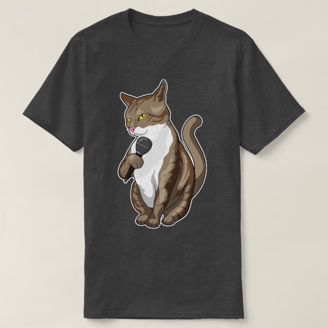Cat Singer Microphone Music T-Shirt (Design Front)