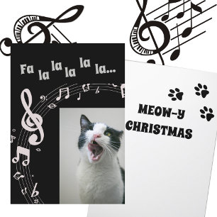 Cat Singing  Humour Christmas Card Black & White