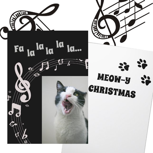 Cat Singing  Humour Christmas Card Black & White (Creator Uploaded)