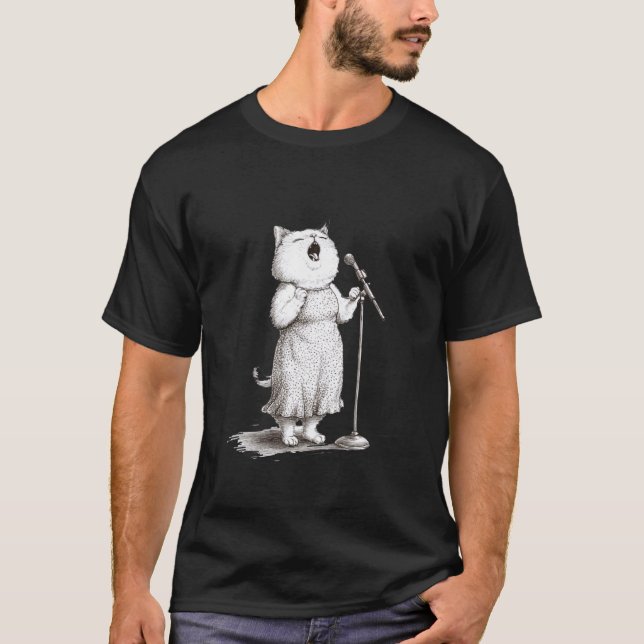 Cat Singing Into Microphone Performance T-Shirt (Front)