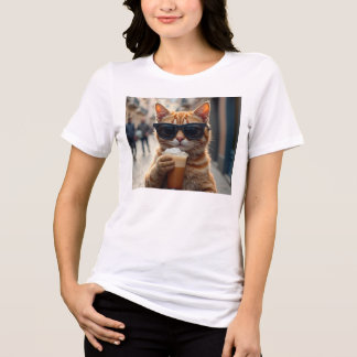 Cat Sipping Coffee On A Street Tri-Blend Shirt