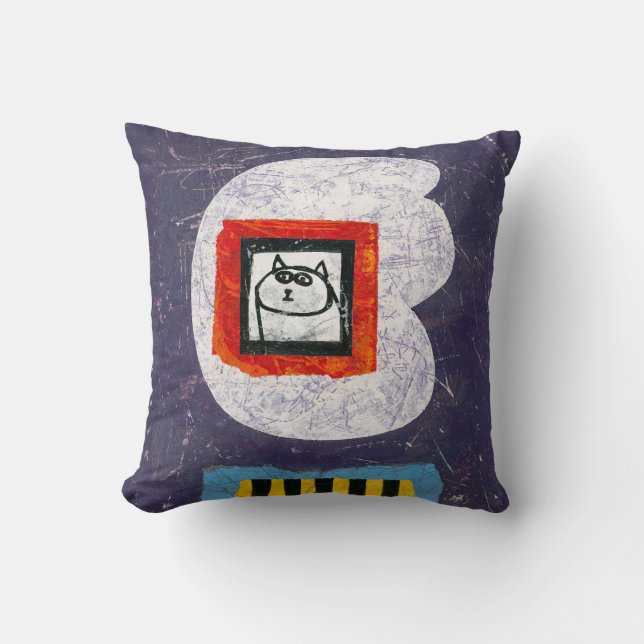 Cat Sits For Yearbook Photo Throw Pillow (Front)