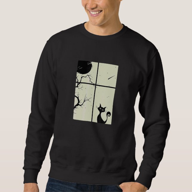 Cat Sitting At Dark Window Sweatshirt (Front)