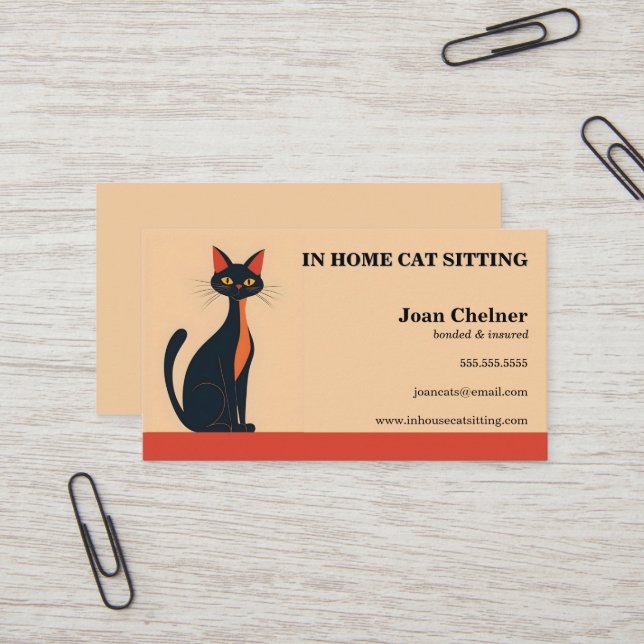 Cat Sitting Boarding Grooming Veterinary Business Card (Front/Back In Situ)