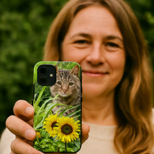 Cat Sitting in Garden with Sunflowers  iPhone 11 Case
