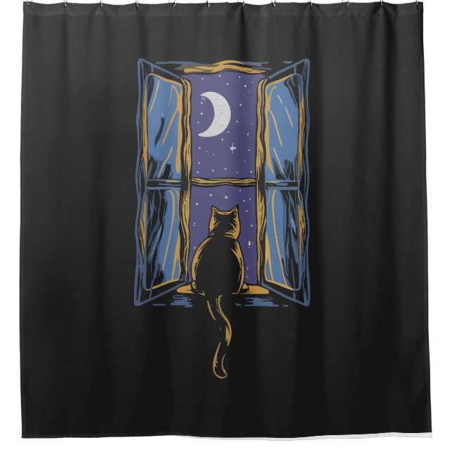 Cat Sitting in Window Shower Curtain (Front)