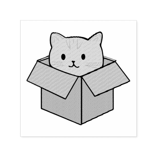 Cat sitting inside cardboard box self-inking stamp (Design)