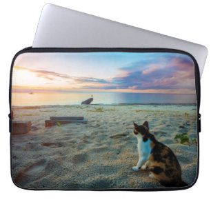 Cat Sitting On A Beach Laptop Sleeve