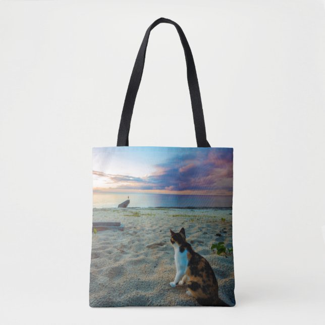 Cat Sitting On A Beach Tote Bag (Front)