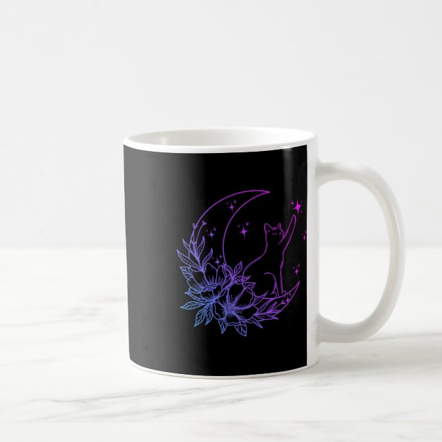 Cat Sitting On Crescent Moon Flowers Stars Women G Coffee Mug (Right)