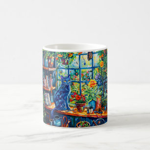 Cat sitting on Garden House Windowsill Coffee Mug