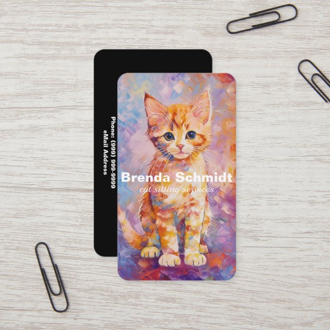 Cat Sitting Services Business Card (Front/Back In Situ)