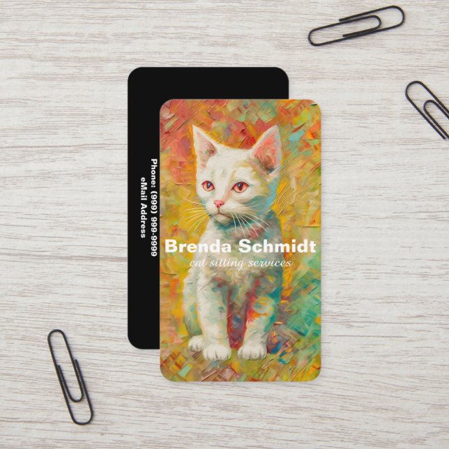 Cat Sitting Services Business Card (Front/Back In Situ)