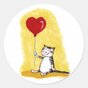 Cat Sitting with Balloon Classic Round Sticker