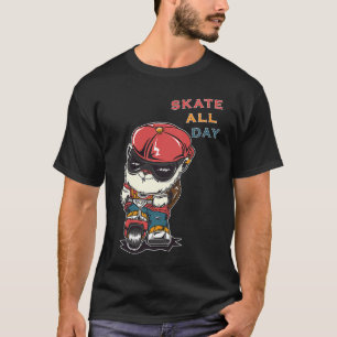 Cat Skate All Day  Gangster Cat Scooter T-Shirt