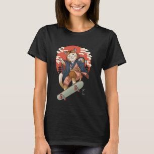 Cat Skateboarding Vintage Japanese Ukiyo e Art T-Shirt
