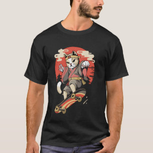 Cat Skateboarding Vintage Japanese Ukiyo-e Art T-Shirt