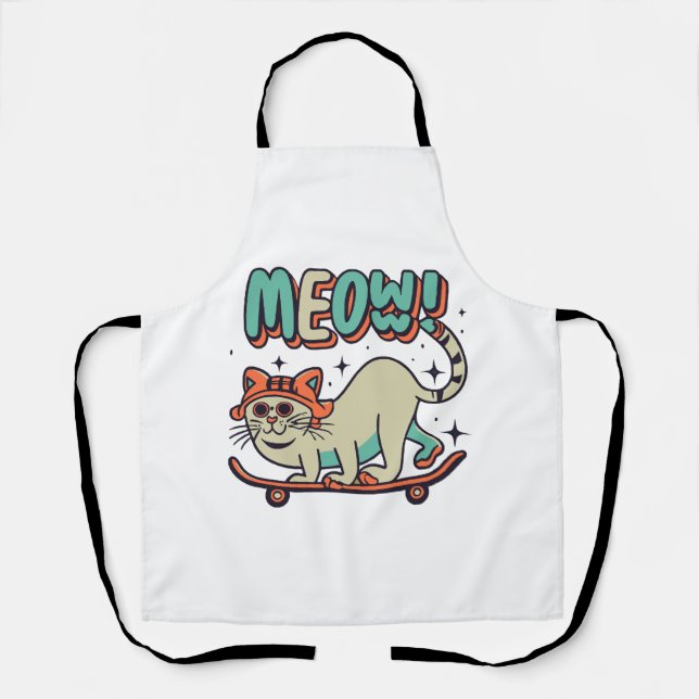 Cat Skating Meow Apron (Front)