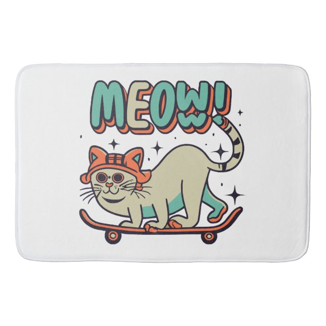Cat Skating Meow Bath Mat (Front)