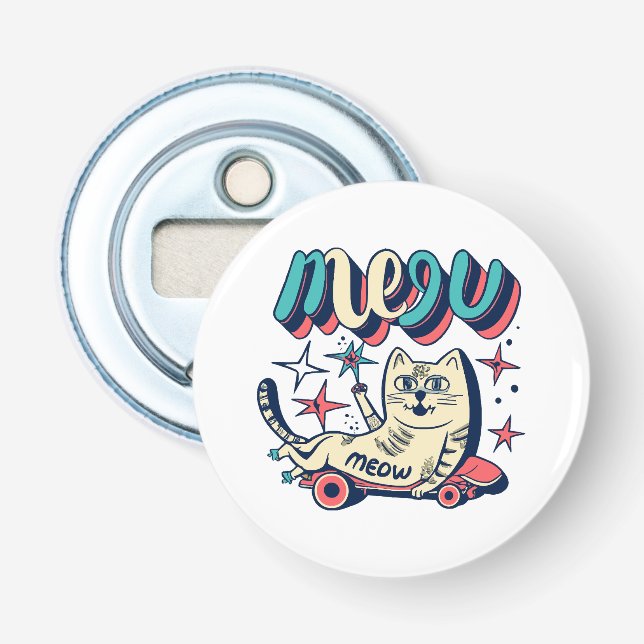 Cat Skating Meow Bottle Opener (Front)