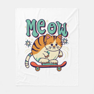 Cat Skating Meow Fleece Blanket