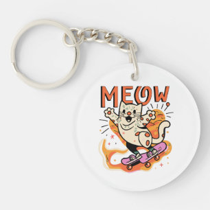 Cat Skating Meow Key Ring