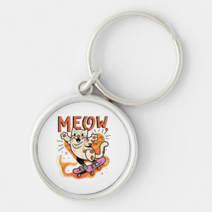 Cat Skating Meow Key Ring