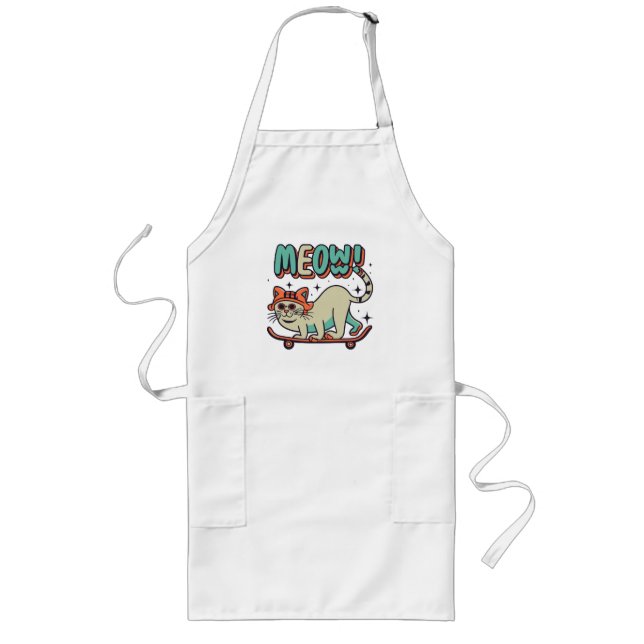 Cat Skating Meow Long Apron (Front)