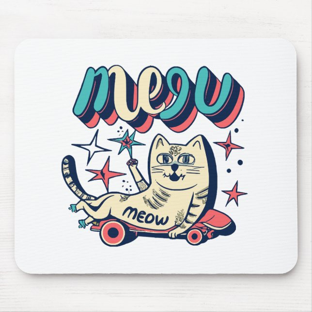 Cat Skating Meow Mouse Pad (Front)